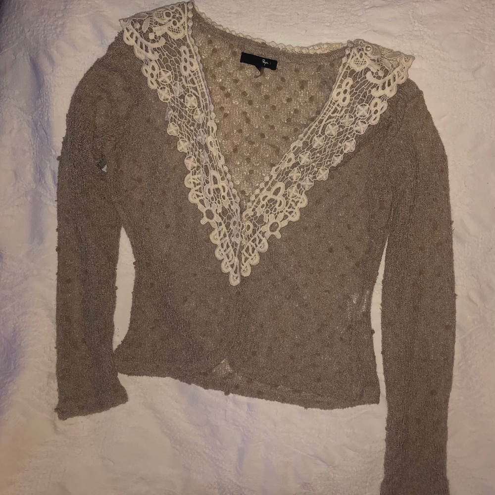 RYU cardigan-lightweight, lace collar-Size-M